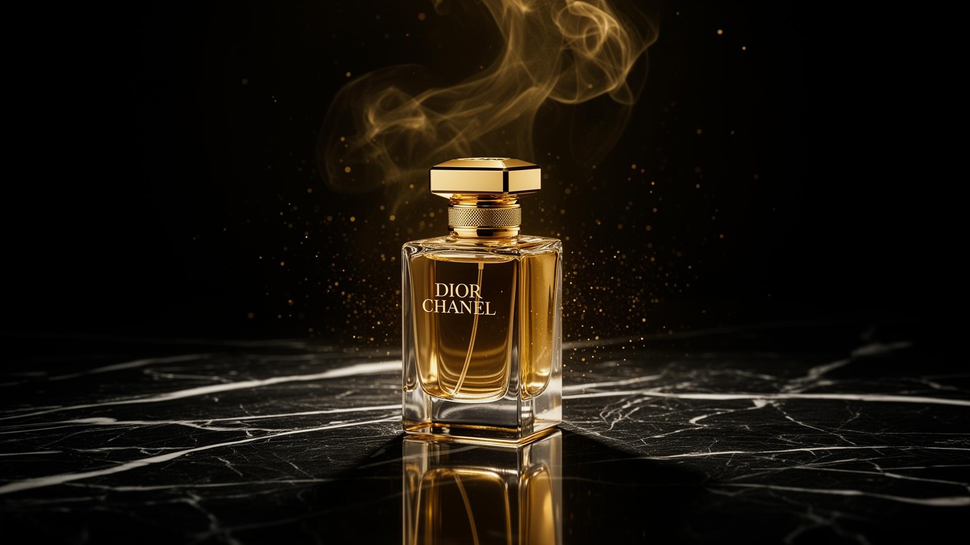 Frasco de perfume dourado de luxo